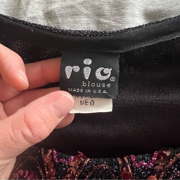 Vintage 80s / 90s Sequin Sparkly Disco Short Sleeve Blouse - Picture 7 of 13